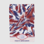 モノグラム赤、白および青のタイ染料 |水彩 ゴルフタオル (正面)