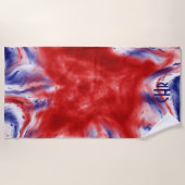 モノグラム赤、白および青のタイ染料 |水彩 ビーチタオル (正面)