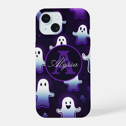モノグラム輝く夜の幽霊 iPhone 15ケース (裏面)