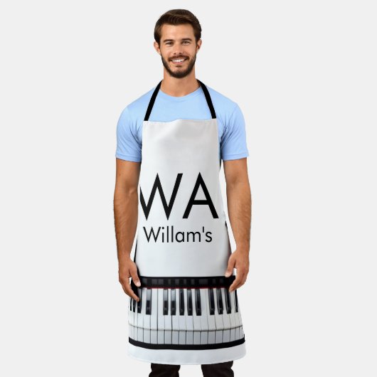 モノグラム追加イニシャルレター名文字ピアノ音楽 エプロン (着用した状態)