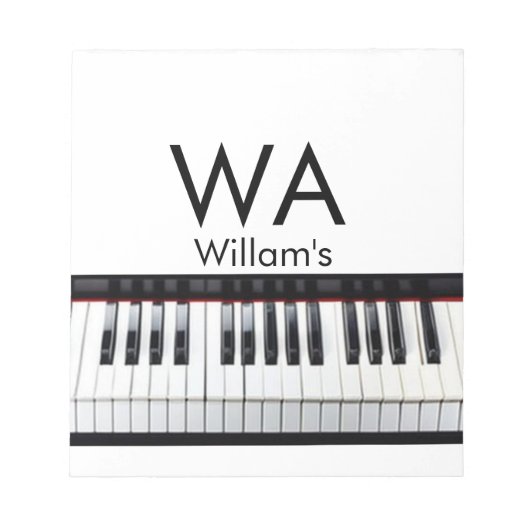 モノグラム追加イニシャルレター名文字ピアノ音楽 ノートパッド (正面)