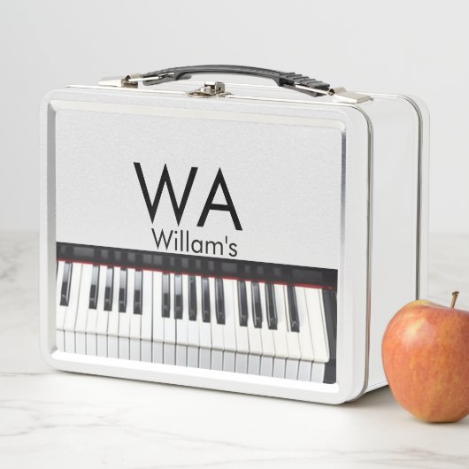 モノグラム追加イニシャルレター名文字ピアノ音楽 メタルランチボックス (インサイチュ)