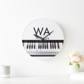 モノグラム追加イニシャルレター名文字ピアノ音楽 ラージ壁時計 (ホーム)