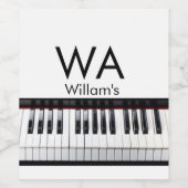 モノグラム追加イニシャルレター名文字ピアノ音楽 ワインラベル (シングルラベル)