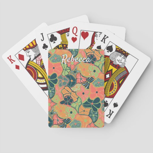 モノグラム追加ネームファンキーレトロカラフルフラワー遊ー トランプ (裏面)