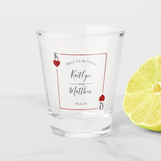 モノグラム遊のカード結婚式の日付を保存 ショットグラス (正面)