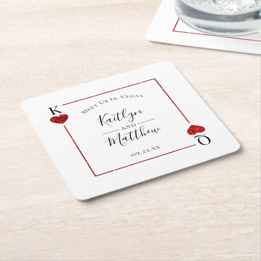 モノグラム遊のカード結婚式の日付を保存 スクエアペーパーコースター (アングル)