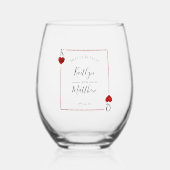 モノグラム遊のカード結婚式の日付を保存 ステムなしワイングラス (正面)