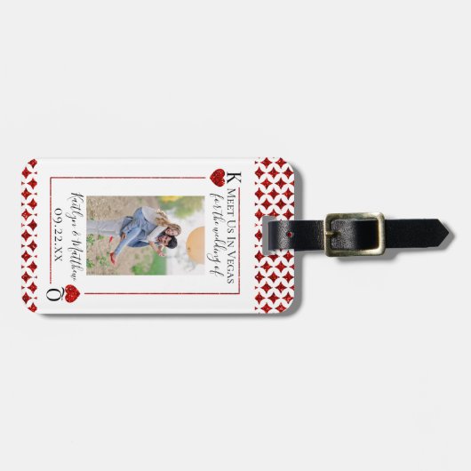 モノグラム遊のカー結婚ドの写真の日付を保存 ラゲッジタグ (正面横)