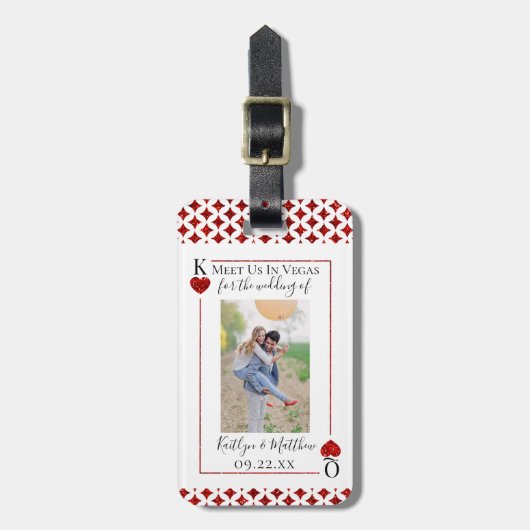 モノグラム遊のカー結婚ドの写真の日付を保存 ラゲッジタグ (正面縦)