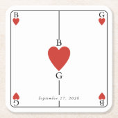 モノグラム遊ハートズ結婚カード スクエアペーパーコースター (正面)