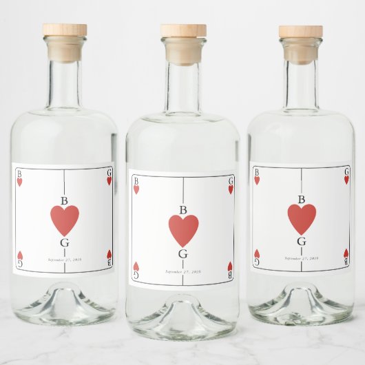 モノグラム遊ハートズ結婚カード リキュールボトルラベル (ボトル)