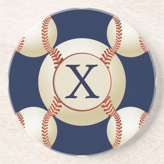 モノグラム野球ボールのスポーツパターン コースター (正面)