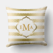 モノグラム金ゴールドおよびストライプホワイトクローバー クッション (裏面)
