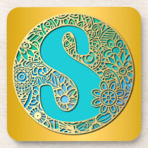 モノグラム金ゴールドとターコイズSとカラフル花