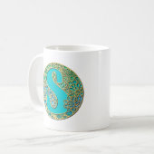 モノグラム金ゴールドとターコイズSとカラフル花 コーヒーマグカップ (正面左)