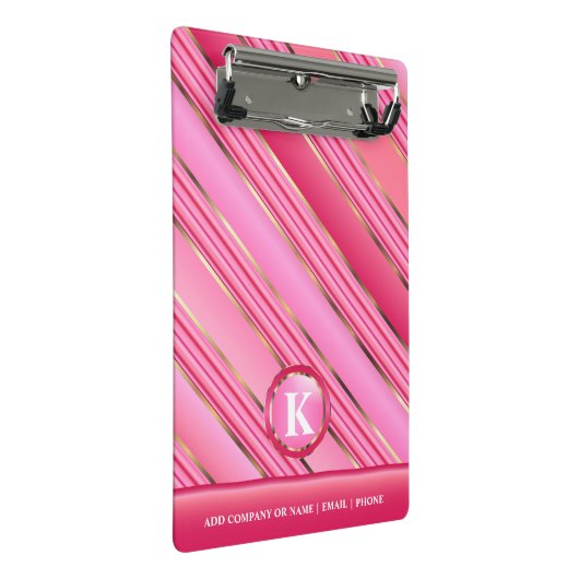 モノグラム金ゴールドとピンクコットンキャンディ ミニクリップボード (アングル)