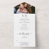 モノグラム金ゴールドとブラックフォト結婚ズ オールインワン招待状 (内側)