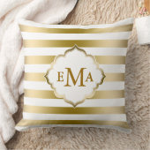 モノグラム金ゴールドと白ストライプ文字の幾何学的パターン クッション (ブランケット)