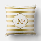 モノグラム金ゴールドと白ストライプ文字の幾何学的パターン クッション (裏面)