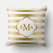モノグラム金ゴールドと白ストライプ文字の幾何学的パターン クッション (正面)