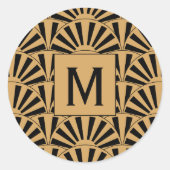 モノグラム金ゴールドと黒アールデコ扇花モチーフ ラウンドシール (正面)