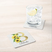 モノグラム金ゴールドひまわりガーリーフローライニシャルB スクエアペーパーコースター (インサイチュ)