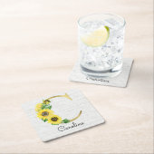 モノグラム金ゴールドひまわりガーリーフローライニシャルC スクエアペーパーコースター (インサイチュ)