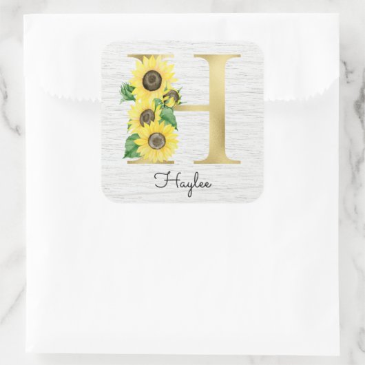 モノグラム金ゴールドひまわりガーリーフローライニシャルH スクエアシール (バッグ)