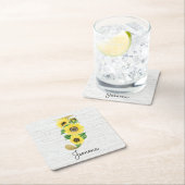 モノグラム金ゴールドひまわりガーリーフローライニシャルJ スクエアペーパーコースター (インサイチュ)