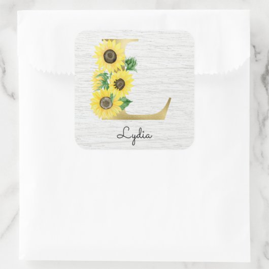 モノグラム金ゴールドひまわりガーリーフローライニシャルL スクエアシール (バッグ)