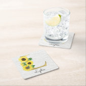 モノグラム金ゴールドひまわりガーリーフローライニシャルL スクエアペーパーコースター (インサイチュ)