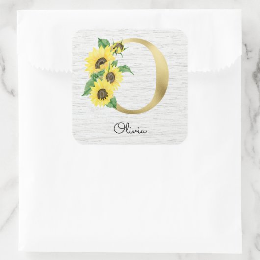 モノグラム金ゴールドひまわりガーリーフローライニシャルO スクエアシール (バッグ)