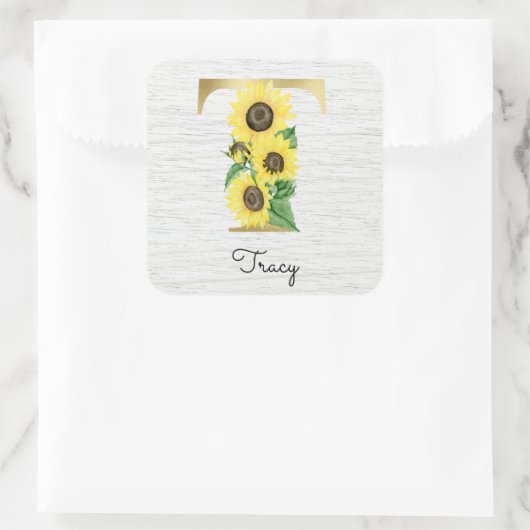 モノグラム金ゴールドひまわりガーリーフローライニシャルT スクエアシール (バッグ)