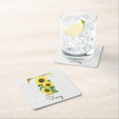 モノグラム金ゴールドひまわりガーリーフローライニシャルT スクエアペーパーコースター (インサイチュ)