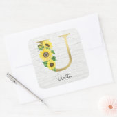 モノグラム金ゴールドひまわりガーリーフローライニシャルU スクエアシール (封筒)