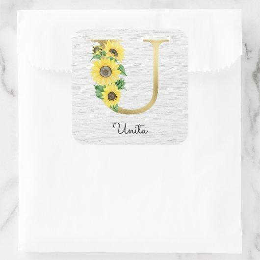 モノグラム金ゴールドひまわりガーリーフローライニシャルU スクエアシール (バッグ)