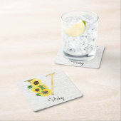 モノグラム金ゴールドひまわりガーリーフローライニシャルV スクエアペーパーコースター (インサイチュ)