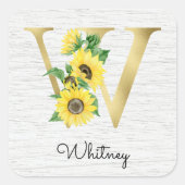 モノグラム金ゴールドひまわりガーリーフローライニシャルW スクエアシール (正面)