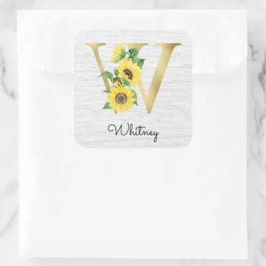 モノグラム金ゴールドひまわりガーリーフローライニシャルW スクエアシール (バッグ)