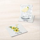 モノグラム金ゴールドひまわりガーリーフローライニシャルY スクエアペーパーコースター (インサイチュ)