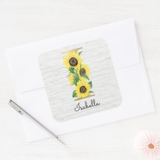 モノグラム金ゴールドひまわりガーリーフローラI スクエアシール (封筒)