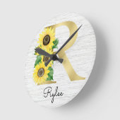 モノグラム金ゴールドひまガーリーわりフローライニシャルR ラウンド壁時計 (傾斜)