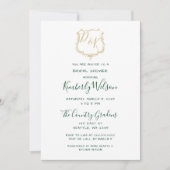モノグラム金ゴールドクレストアンドフォレストグリーンブライダルシャワー 招待状 (正面)