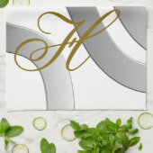 モノグラム金ゴールドグラデーション白線抽象芸術 キッチンタオル (折り畳み)