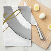 モノグラム金ゴールドグラデーション白線抽象芸術 キッチンタオル (四つ折り)