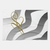 モノグラム金ゴールドグラデーション白線抽象芸術 キッチンタオル (横)