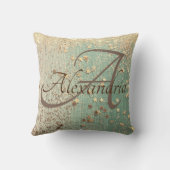 モノグラム金ゴールドグリッターオングリーンバーラップ クッション (裏面)