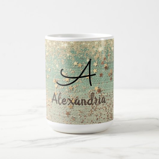 モノグラム金ゴールドグリッタースターズオンシーグリーン モーフィングマグカップ (中央)