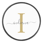 モノグラム金ゴールドグレイスクリプト名モダンタイポグラフィ アイスホッケーパック (正面)